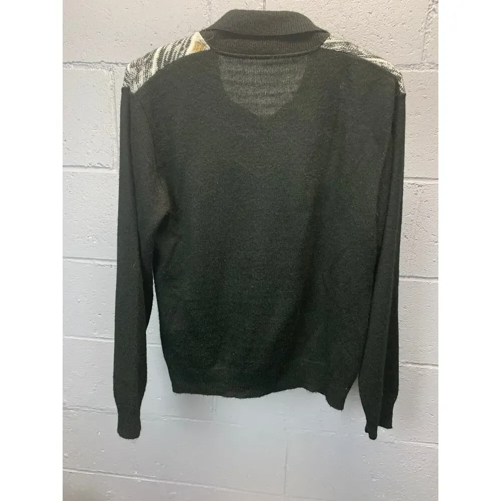 Vintage 1970s Collared Color Block Checkered Sweater V Neck Dagger Collar Unisex